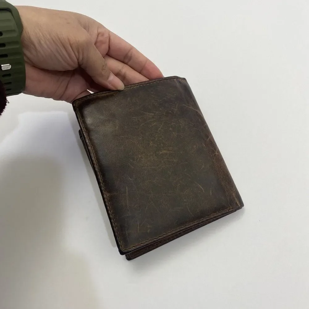 F&L Classic‎ Brown Genuine Leather Bifold Wallet RFID Safe Vintage